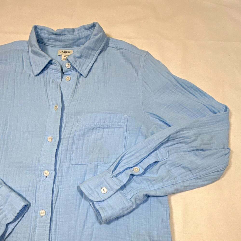 J.CREW Women’s S Blue Solid Long Sleeve Button-Up Shirt Pockets Cotton Point